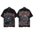 Vintage black graphic t-shirt with front portrait and back bold letter print streetwear. - S / Tops / Washed Black