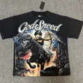 T-shirt noir pour homme avec imprimé vintage God Speed et motif ange pour un style streetwear. - G874 Noir