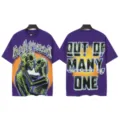 Vintage purple short sleeve t-shirt featuring skeleton graphic and bold streetwear typography. - S / Tops / Purple