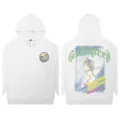White streetwear hoodie featuring cool skull and surf print, casual loose fit design for daily wear. - S / Tops / White