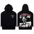 Black graphic hoodie with astronaut print and Godspeed streetwear styling for men and women. - S / G611 / Black