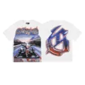 Men women vintage washed short sleeve t-shirt gothic letter graphic streetwear top casual - S / Top-Skull Racing Graphic Style (3201) / White