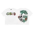 White graphic print short sleeve t-shirt, casual streetwear retro crewneck tee for men and women. - S / Top-Skull Wave Graphic Style (3200) / White