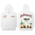 Unisex loose hooded sweatshirt featuring western skull graphic and front logo print. - S / G609 / White