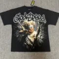 T-shirt à manches courtes streetwear délavé vintage avec imprimé graphique d'ange en strass unis. - G871 Noir
