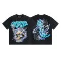 Vintage washed short sleeve t-shirt with graffiti skull print streetwear men women top - S / Tops / Washed Black (1198)