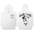 White gothic angel skull print hoodie streetwear men women loose casual hooded sweatshirt - S / G608 / White