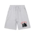 Short de streetwear gris avec taille élastique à cordon et imprimé graphique de crâne gothique. - 318 Gris Chiné