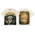 Vintage washed beige short sleeve t-shirt with graphic skeleton statue print for men and women - S / Tops / Apricot (3197)