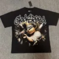 T-shirt à manches courtes vintage noir lavé avec imprimé graphique et strass. - G870 Noir