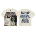 Beige short-sleeve graphic t-shirt with astronaut alien front print and back text. - S / Top (3196) / Apricot