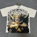 T-shirt graphique vintage avec imprimé d'ange et strass pour un style streetwear - G869 Abricot