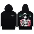 Black graphic hoodie for men and women, loose fit streetwear hooded sweatshirt with cool skull print. - S / Tops / Black