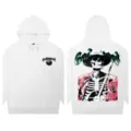 White streetwear hoodie featuring cool skeleton graphic and chest print for stylish casual wear. - S / G605 (Top) / White