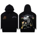 Black streetwear hoodie with skeleton motorcycle graphic, casual loose fit pullover top. - S / G604 (Top) / Black