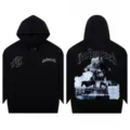 Men's women's black streetwear hoodie with vintage skull cowboy graphic and letter print. - S / G603 (Top) / Black