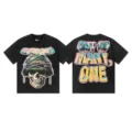Vintage washed black graphic t-shirt for men and women, streetwear short sleeve top. - S / Top-Skull Helmet Style (1190) / Washed Black