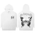 Men women casual streetwear white hooded sweatshirt with gothic skull butterfly back graphic - S / Tops / White