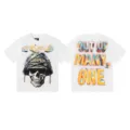 Vintage graphic streetwear short sleeve white t-shirt with cool skull helmet and 3D lettering print. - S / Top-Godspeed Skull Style (3190) / White