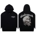 Black gothic skull print hoodie for men and women streetwear loose hooded sweatshirt - S / Tops / Black