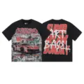 Black vintage washed short sleeve t-shirt with graffiti car and bold art print streetwear. - S / Top-Racing Graffiti Style (1186) / Washed Black