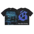 Vintage washed black short sleeve t-shirt with gothic graphic and car print for streetwear. - S / Top (1183) / 1183 Washed Black