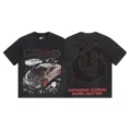 Vintage washed graphic t-shirt for men and women, streetwear short sleeve top with car print. - S / Tops / Washed Black (1182)