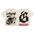 Vintage washed short sleeve t-shirt with graphic print streetwear high street oversized top - S / Tops / Apricot (3182)