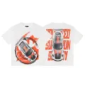 Vintage washed short sleeve t-shirt with retro race car back print and streetwear style graphic. - S / Tops / White
