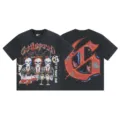 Vintage washed black short sleeve t-shirt with cool skull graphic and letters print street style. - S / Tops / Washed Black