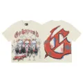 Vintage washed streetwear graphic t-shirt with skeleton print, casual loose short sleeve top. - S / Tops / Apricot