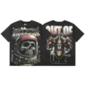 Vintage washed short sleeve t-shirt with heavy skull astronaut graphic streetwear top - S / Tops / Washed Black