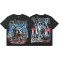 Vintage washed short sleeve graphic t-shirt with edgy streetwear front and back prints. - S / Tops / Washed Black (G862)