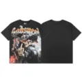 Washed black graphic short sleeve t-shirt with retro skeleton design for streetwear fashion. - S / Tops / Washed Black (G854)