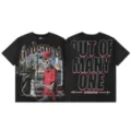 Vintage washed black graphic t-shirt featuring skeleton piano print, streetwear style for men and women - S / Tops / Black (G859)