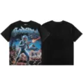 Vintage acid washed short sleeve t-shirt with graphic print for casual street style. - S / Tops / Washed Black (G849)