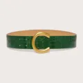 Large ceinture en cuir croco vert avec boucle dorée en forme de C pour robes et manteaux. - Vert