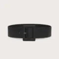 Ceinture noire large pour robe manteau, accessoire de mode boucle carrée oversize. - Noir