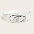 Ceinture en cuir blanc avec boucle ovale argentée tendance pour accessoires de mode - Blanc