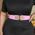 Modischer rosa breiter Taillengürtel, Plus Size Damenkleid Gürtel mit goldener Schließe. - Rosa