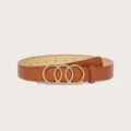 Ceinture fine marron pour femme avec boucle élégante en métal doré ornée de petites perles. - Couleur caramel