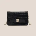 Sac bandoulière noir en cuir PU motif crocodile avec chaîne et fermoir doré élégant. - Noir Motif Pierre Lisse