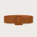 Large ceinture en cuir marron pour femme avec boucle carree accessoire tendance pour manteau - Couleur caramel