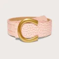 Pink crocodile pattern wide belt with a statement gold C-buckle for women fashion style. - Light Pink