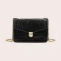 Sac à bandoulière noir en cuir PU motif pierre pour femmes, élégant sac de mode. - Noir Mat Grand Motif Pierre