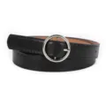 Ceinture femme en cuir noir avec boucle ronde argentée, ceinture jean élégante et polyvalente. - Noir