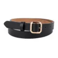 Ceinture chic en cuir PU noir pour femme avec élégante boucle dorée géométrique en métal. - Noir