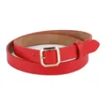 Ceinture fine rouge pour femme en cuir PU avec boucle carrée dorée mode taille jean - Rouge