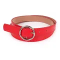 Femme ceinture en cuir rouge décontractée avec boucle ronde en métal argenté accessoire taille. - Rouge
