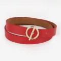 Ceinture femme en cuir PU rouge avec elegante boucle ronde en metal dore chic et tendance. - Rouge